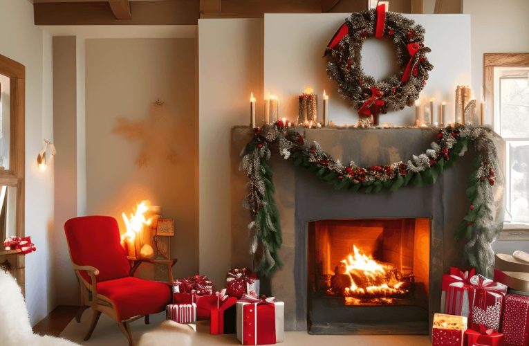 Winter fireplace scene with Music