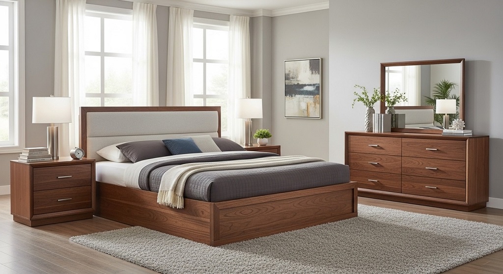 Modern king bedroom set with platform bed and nightstands