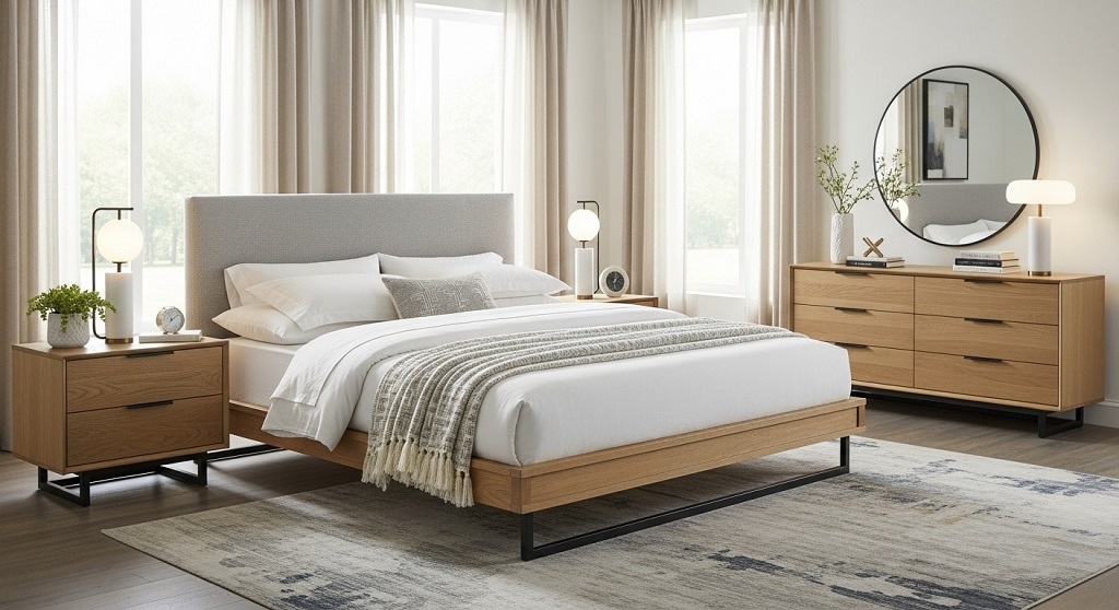 Modern king bedroom set with built-in storage drawers