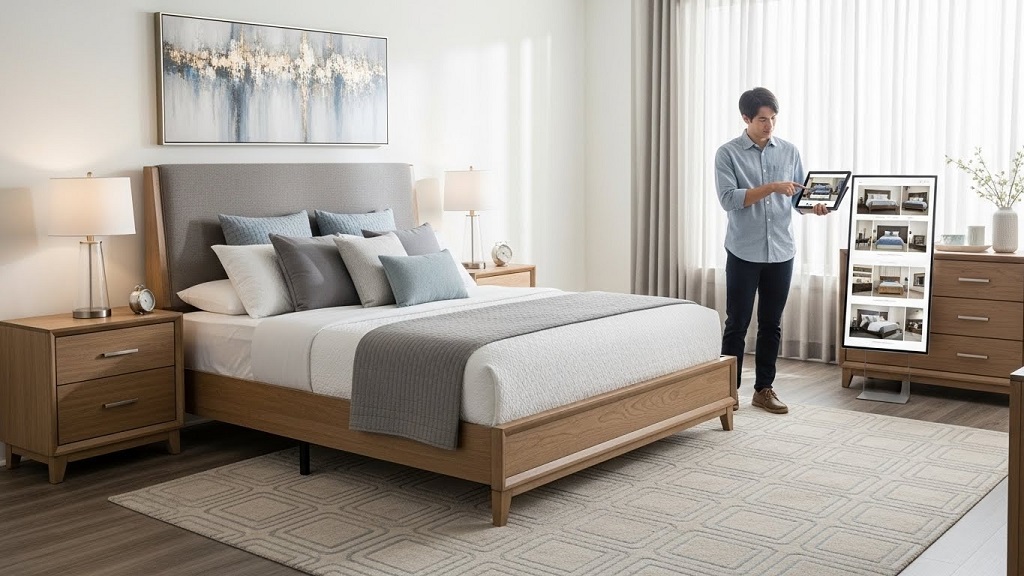 Minimalist modern queen bedroom furniture layout