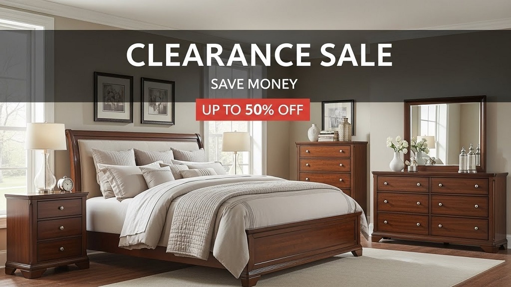 King bedroom set clearance sale in furniture showroom