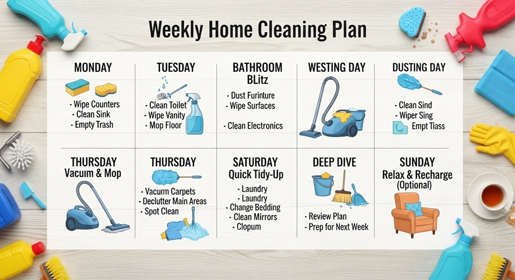weekly home cleaning schedule checklist for organized house
