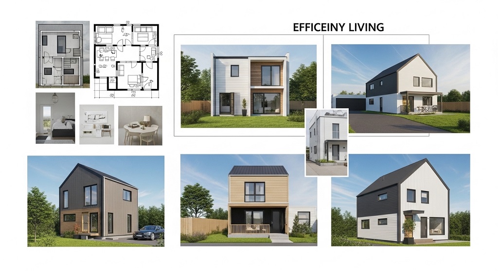 Compact modern small house floor plan layout with open living space