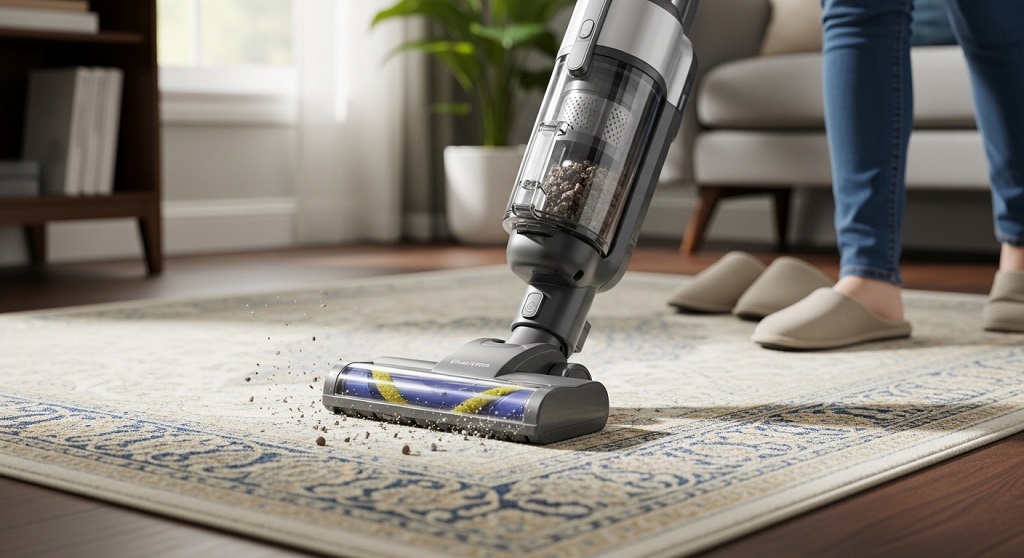 Adjusting vacuum cleaner settings for delicate rugs