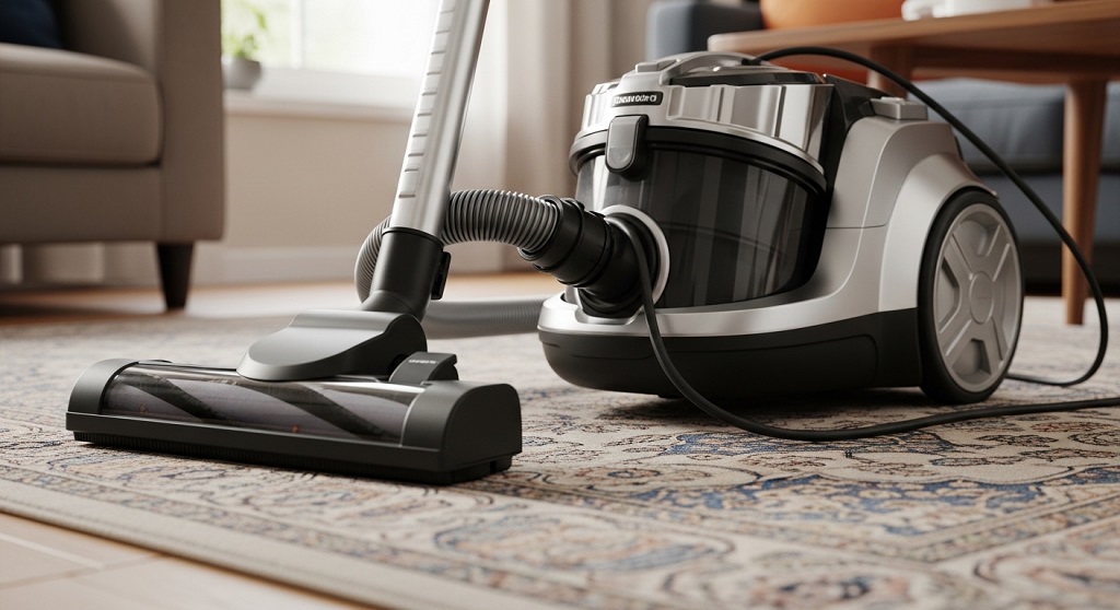 Using vacuum cleaner on living room area rug safely