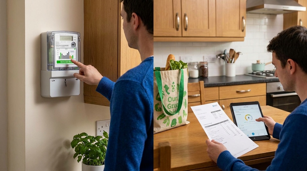 Smart electricity meter displaying real-time household energy usage