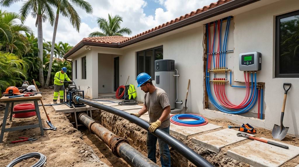 Modern PEX pipe replacement installation inside a Miami residential home during renovation