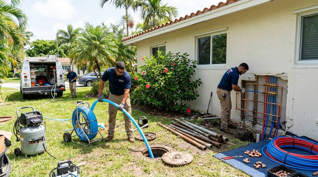 Trenchless underground pipe replacement project in a Miami coastal neighborhood